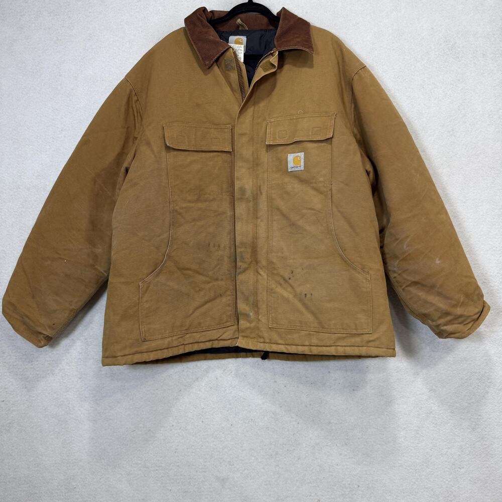 Carhartt Coat Mens 50 Brown Quilted Lined Insulated Full Zip Workwear C03 BRN